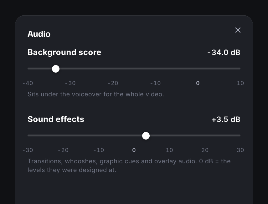 Sound effects volume control in the Audio panel